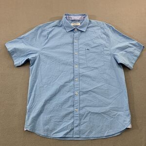 Tommy Bahama Shirt Mens Large Blue Nova Wave Short Sleeve Seersucker Stretch